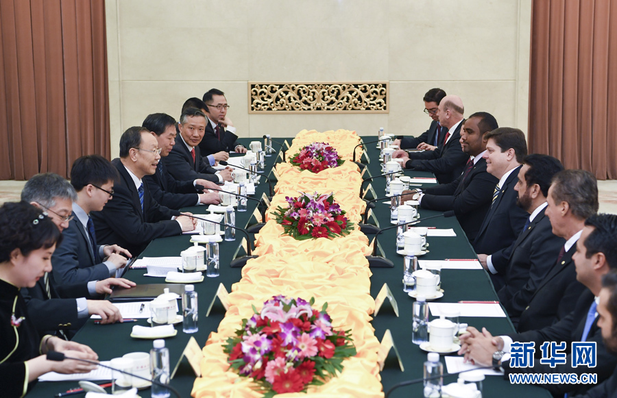 3月22日，中共中央書記處書記、全國(guó)政協(xié)副主席杜青林在北京會(huì)見(jiàn)巴西民主運(yùn)動(dòng)黨眾議院黨團(tuán)領(lǐng)袖羅西率領(lǐng)的該黨干部考察團(tuán)。 新華社記者張領(lǐng)攝