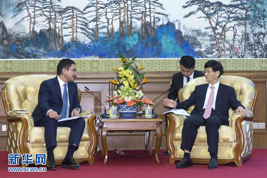 7月19日，中共中央政治局委員、中央政法委書記孟建柱在北京會見烏茲別克斯坦副總理庫奇卡羅夫。 新華社記者崔新鈺攝