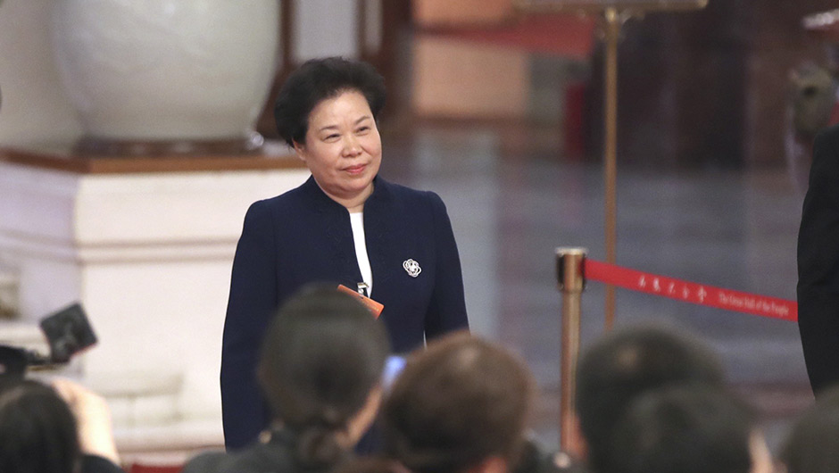 劉雅鳴步入&ldquo;部長(zhǎng)通道&rdquo;，準(zhǔn)備接受采訪