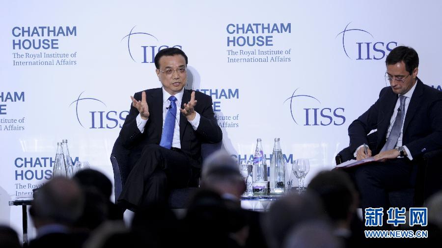 6月18日，國務院總理李克強在倫敦金融城市長官邸面向英國皇家國際問題研究所和國際戰(zhàn)略研究所兩大智庫發(fā)表題為《共建包容發(fā)展的美好世界》的演講。新華社記者 張鐸 攝 