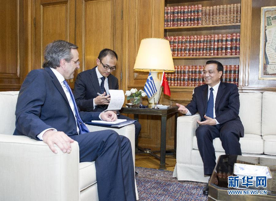 6月19日，國(guó)務(wù)院總理李克強(qiáng)在雅典同希臘總理薩馬拉斯舉行會(huì)談。新華社記者 王曄 攝