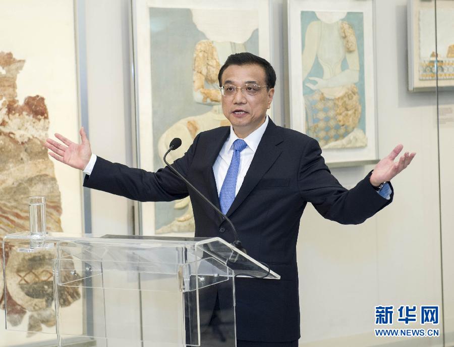 6月21日，國務院總理李克強與希臘總理薩馬拉斯共同出席希臘伊拉克利翁博物館新館開館儀式并發(fā)表講話。 新華社記者 王曄 攝