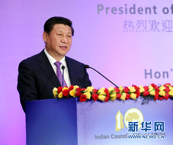 9月18日，國家主席習近平在印度世界事務(wù)委員會發(fā)表題為《攜手追尋民族復興之夢》的重要演講。 新華社記者 姚大偉 攝
