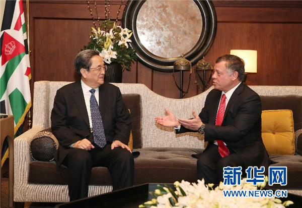 11月9日，正在約旦進(jìn)行正式友好訪問(wèn)的全國(guó)政協(xié)主席俞正聲在安曼會(huì)見約旦國(guó)王阿卜杜拉二世。 新華社記者 劉衛(wèi)兵 攝 