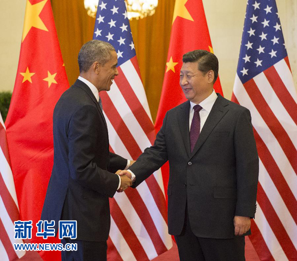 11月12日，國家主席習(xí)近平在北京人民大會堂舉行歡迎儀式，歡迎美國總統(tǒng)奧巴馬對中國進行國事訪問。 新華社記者 李學(xué)仁 攝