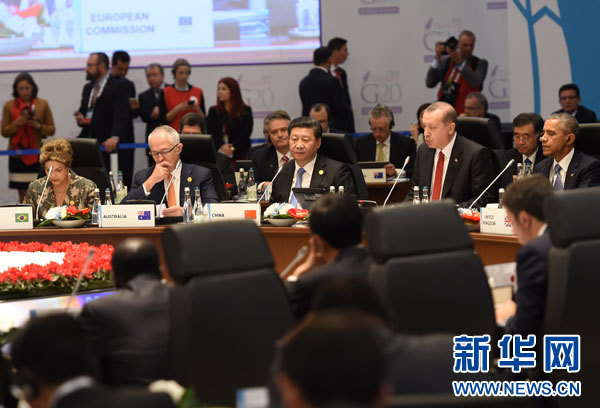 11月15日，國家主席習(xí)近平在土耳其安塔利亞出席二十國集團(tuán)領(lǐng)導(dǎo)人第十次峰會第一階段會議。 新華社記者李學(xué)仁攝 