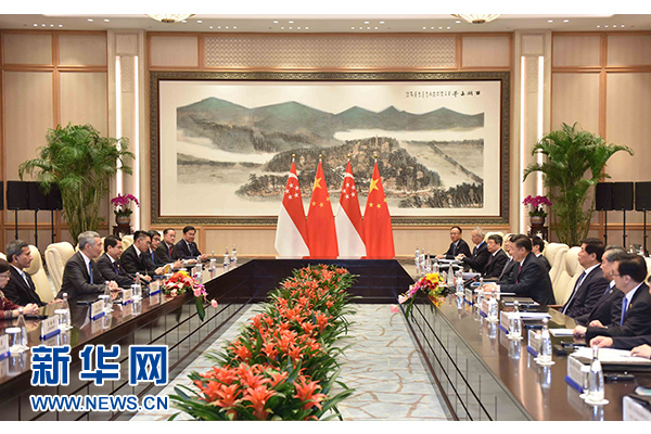 9月2日，國家主席習(xí)近平在杭州會見新加坡總理李顯龍。新華社記者張鐸攝