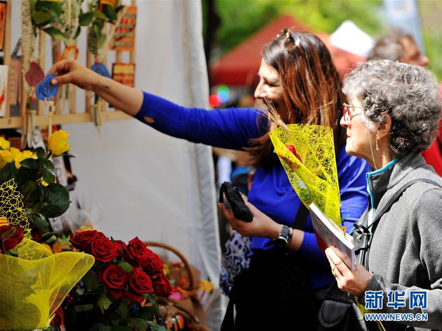 (國際·圖文互動(dòng))(1)通訊:花香馥郁 書香怡人——記西班牙巴塞羅那圣喬治節(jié)